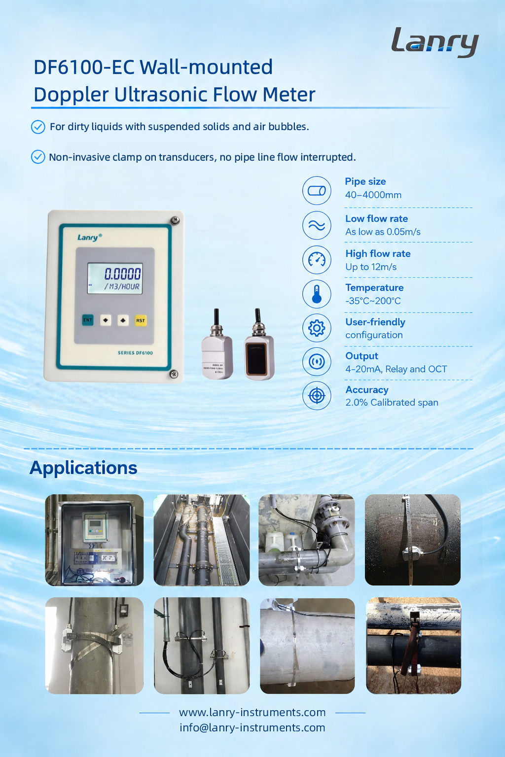 DF61100-EC Wall Mounted Clamp-On Flowmeter(2)